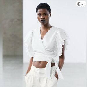 Zara 100% cotton White Wrap Top